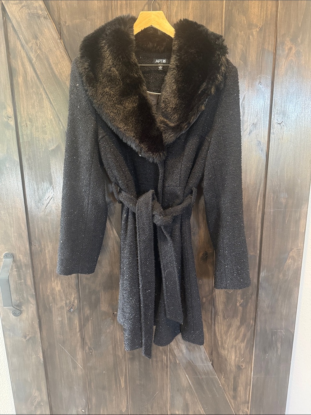 Apt. 9 Black Sparkle Wrap Coat with Faux-Fur Collar